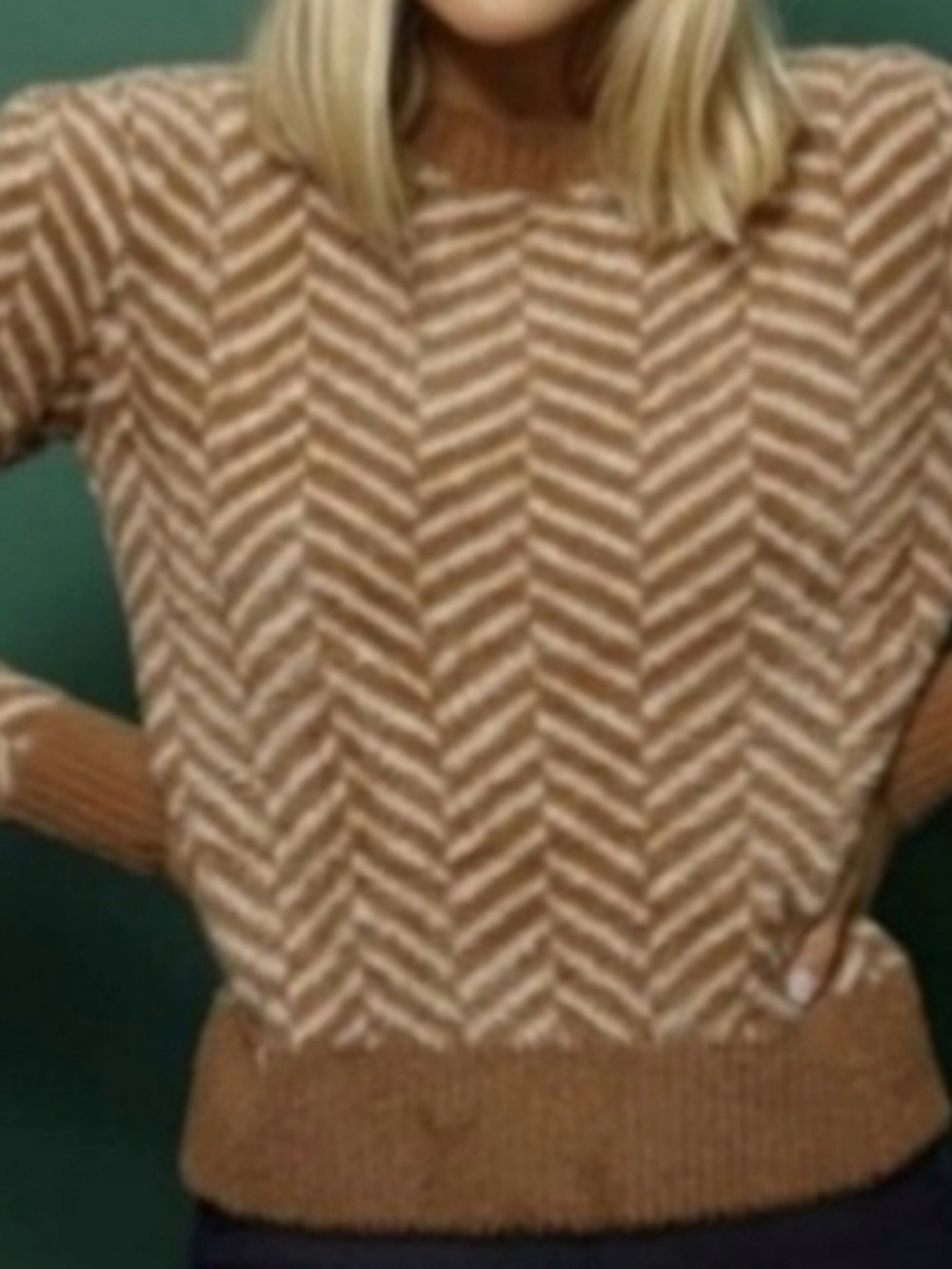 Anthropologie Beige Chevron Scoopneck Sweater - Picture 3 of 7